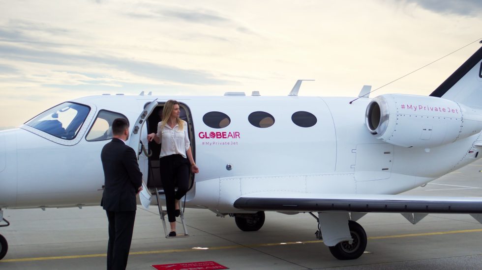 Lady on board private jet